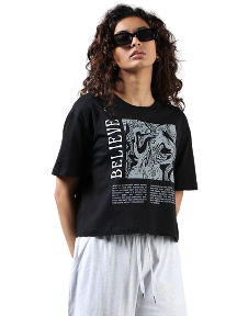 Black Typographic Printed T-Shirt