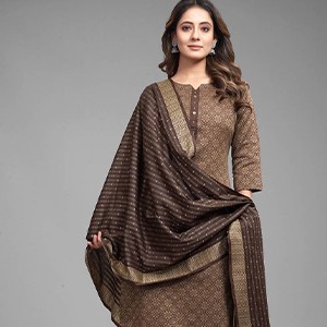 CAYORII WOMEN'S COFFEE COTTON BLEND KURTA WITH PANT AND DUPATTA