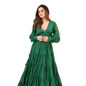 GREEN CHANDERI LEHENGA SET