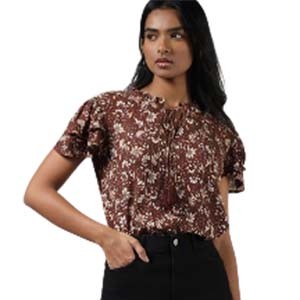 Brown Ditsy Floral Printed Top