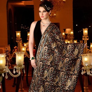 PASHTUSH WOMENS VELVET DUPATTA, BRIDAL COLLECTION, WITH SILKY EMBROIDERY