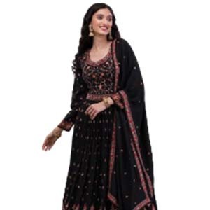 Black Threadwork Georgette Readymade Salwar Suit