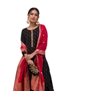 Black Threadwork Semi Crepe Readymade Salwar Suit