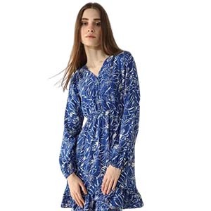 BLUE PRINTED WRAP OVER DRESS