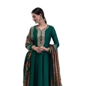 Bottle Green Zariwork Crepe Readymade Salwar Suit